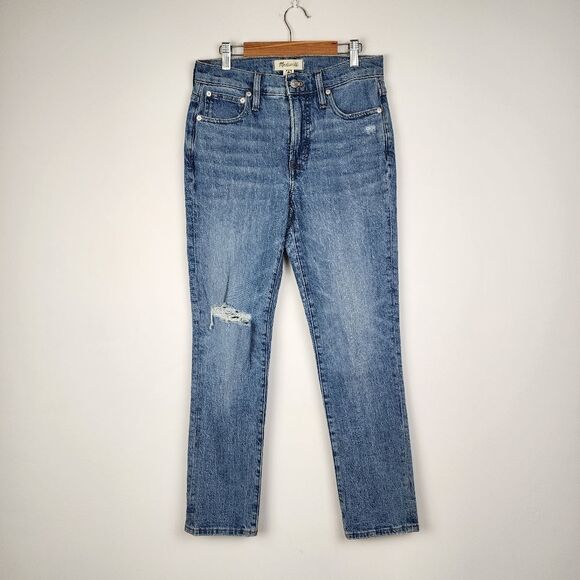 Madewell Jeans Mid-rise Perfect Vintage Distressed Ripped Blue Stretchy Sz 25 - Picture 16 of 16